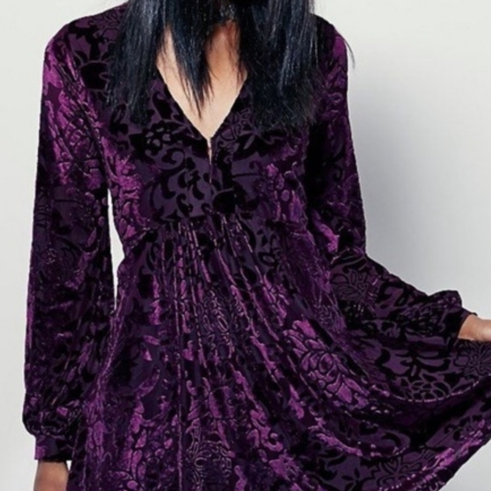 Free People All Night Long Velvet BurnoutDress Whimsigoth Boho Purple S NWOT - Picture 2 of 12